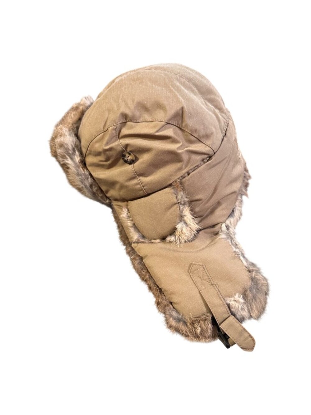 Mad Bomber Brown Cotton Hat With Natural Rabbit Fur Trim & Adjustable Ear Flaps - Picture 5 of 7